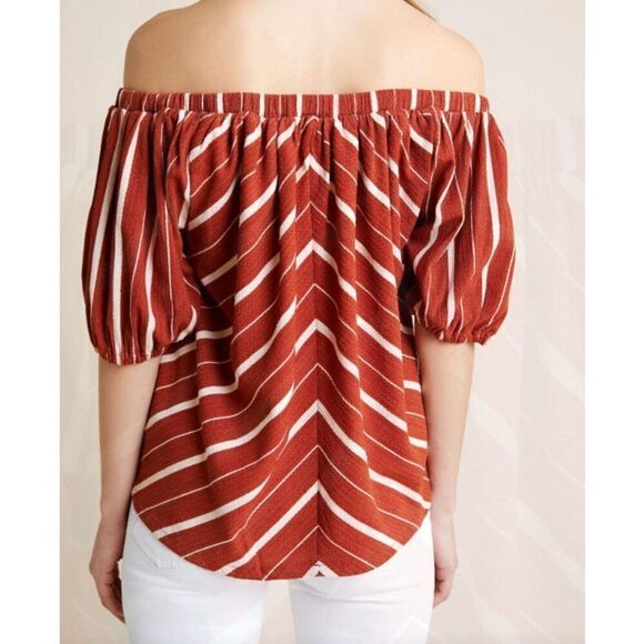 Anthropologie Elodie Top Womens Medium M Terra Cota Striped Off Shoulder Blouse‎ - Picture 2 of 12